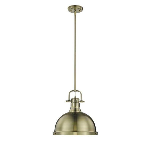 Golden Lighting Duncan AB 1 Light Pendant with Rod, Gold - Aged Brass Shades 3604-L AB-AB